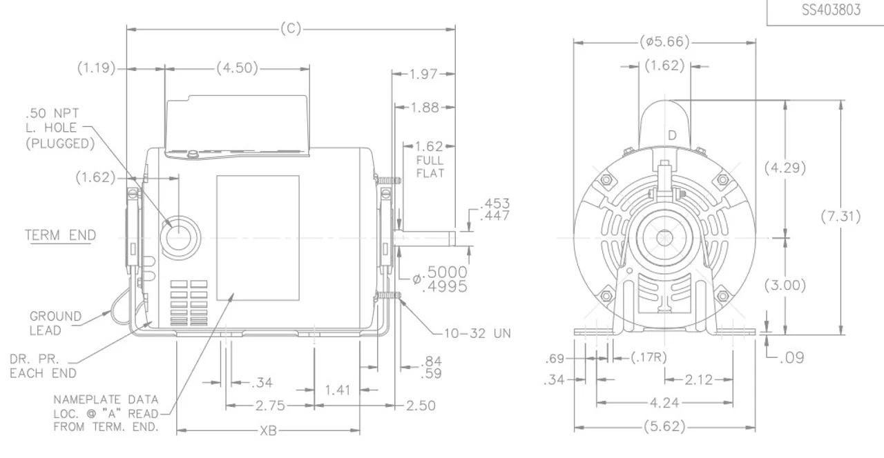 D119 Marathon 1/3 Hp (1 Speed) 115/230V 1800 RPM ODP 48Z Frame Cap Start Resilient Base Motor - Image 4