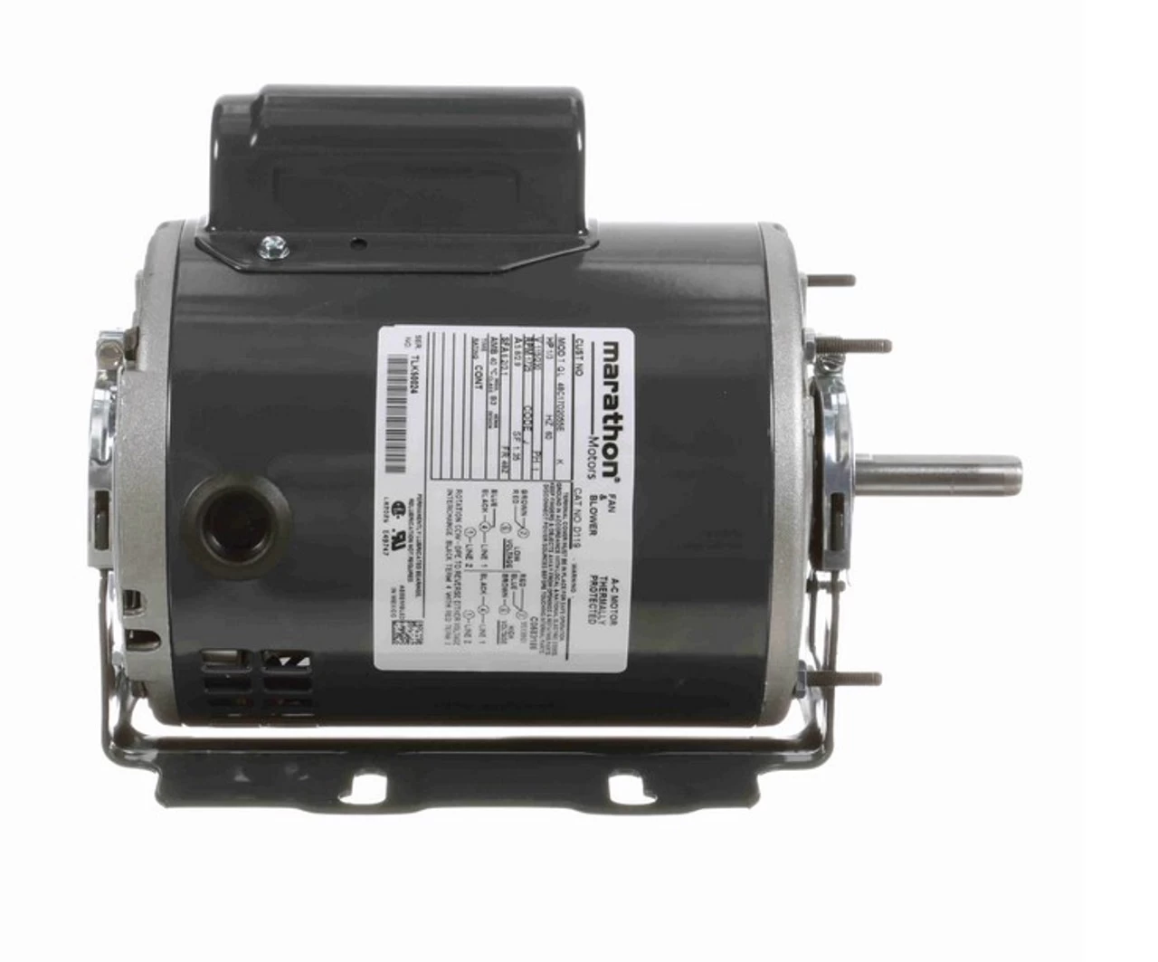 D119 Marathon 1/3 Hp (1 Speed) 115/230V 1800 RPM ODP 48Z Frame Cap Start Resilient Base Motor - Image 3