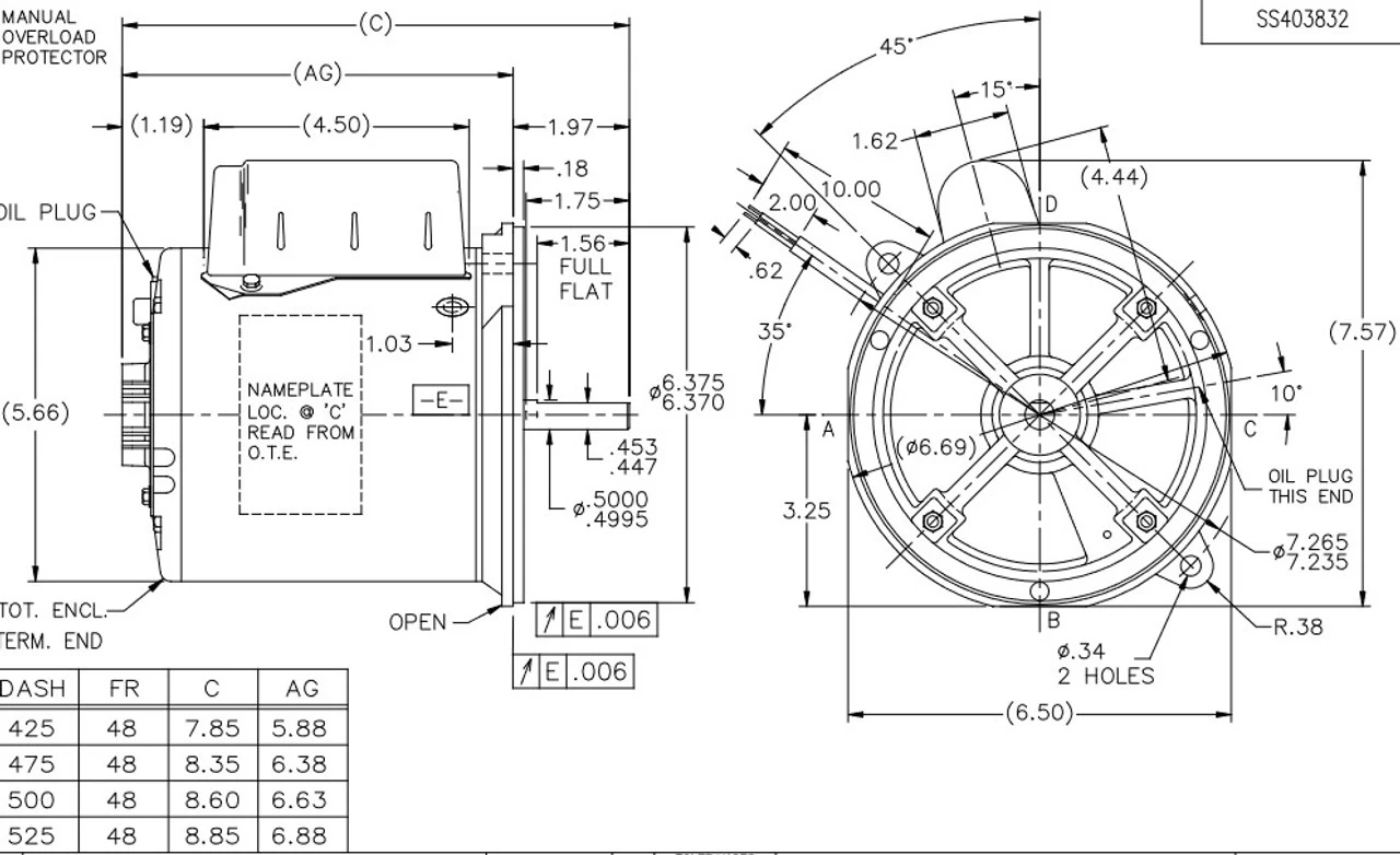 O012 Marathon 1/5 Hp (1 Speed) 115/230V 3450 RPM 48N Frame Cap Start Oil Burner Motor - Image 4