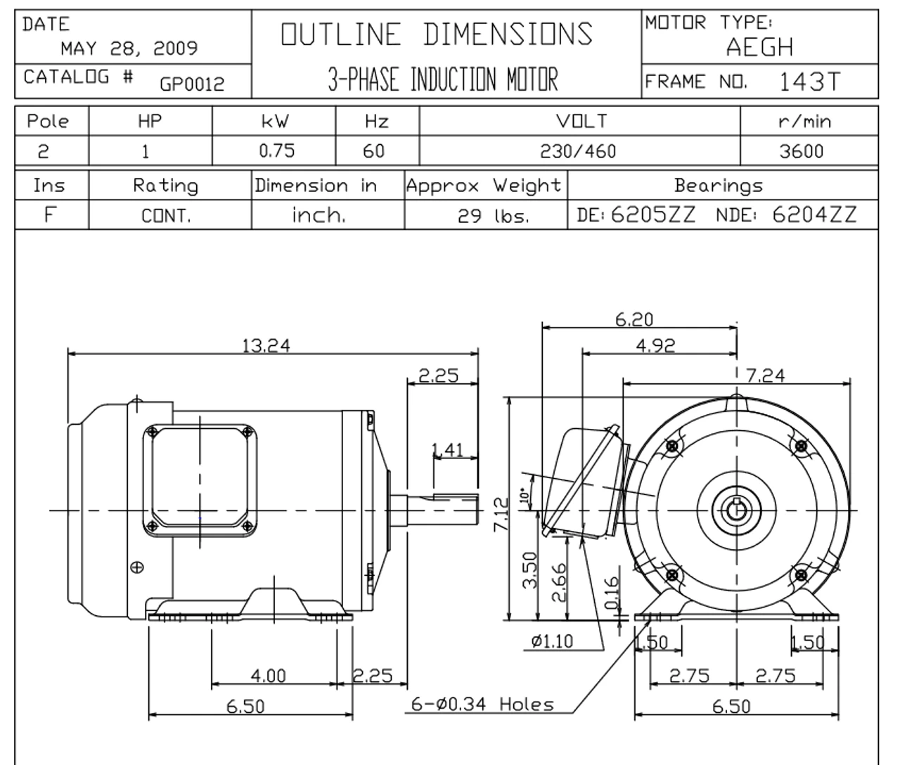 GP0012G TECO Westinghouse SGR 1 Hp 3600 RPM 143/145TC Frame 230/460V TEFC 3-Phase Motor - Image 2