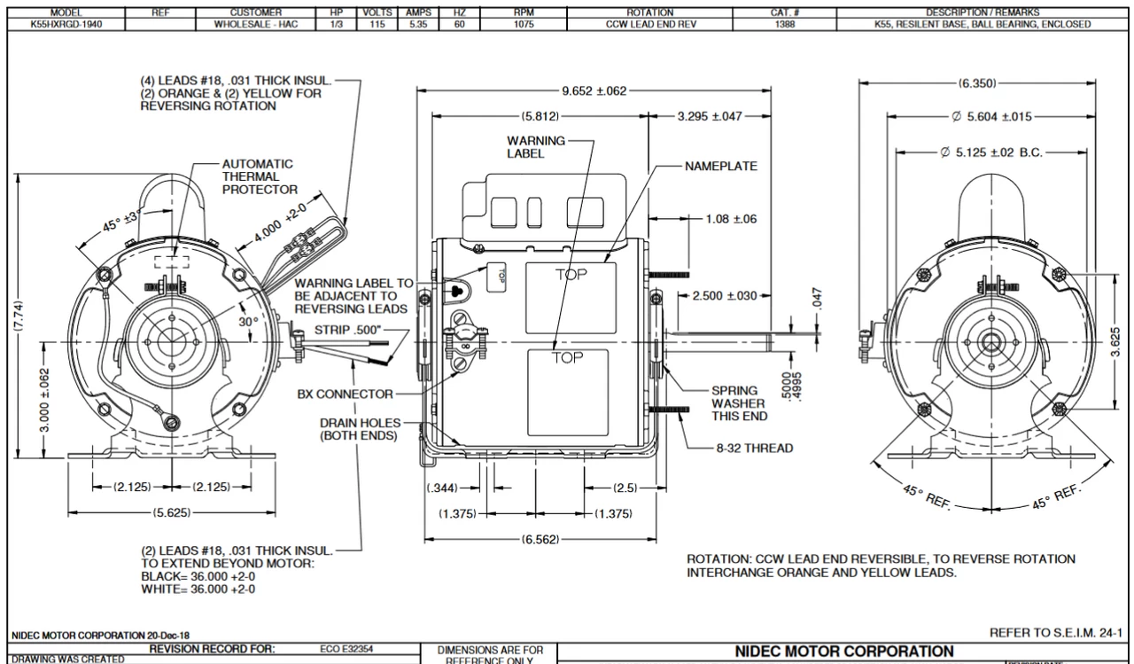 1388 Nidec 1/3 Hp 1175 RPM 115V 5.6" Dia. (Base) 1-Speed TEAO Unit Heater Motor - Image 2