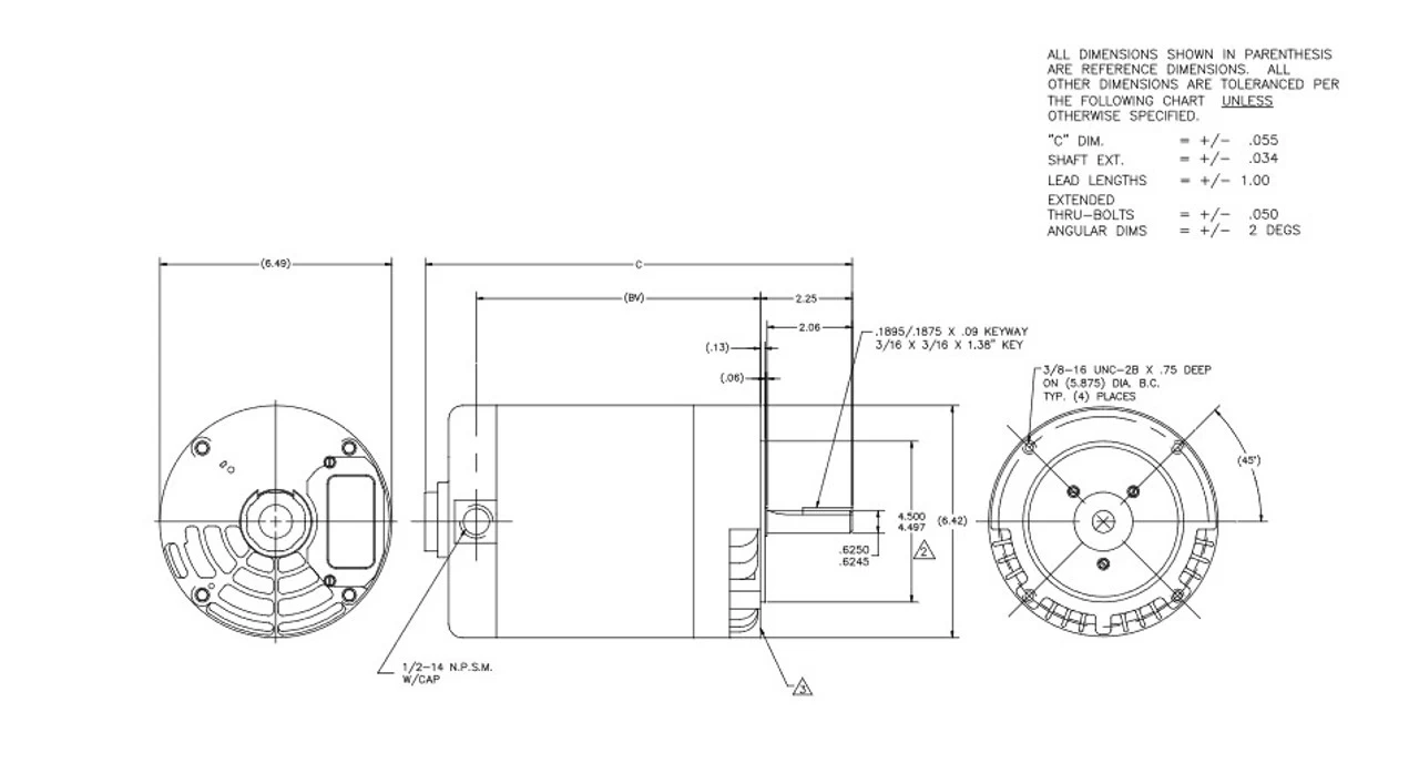 F270 Century 1/8 Hp 1200 RPM 56CZ Frame 115V ODP (No Base) Exhaust Blower Motor - Image 4