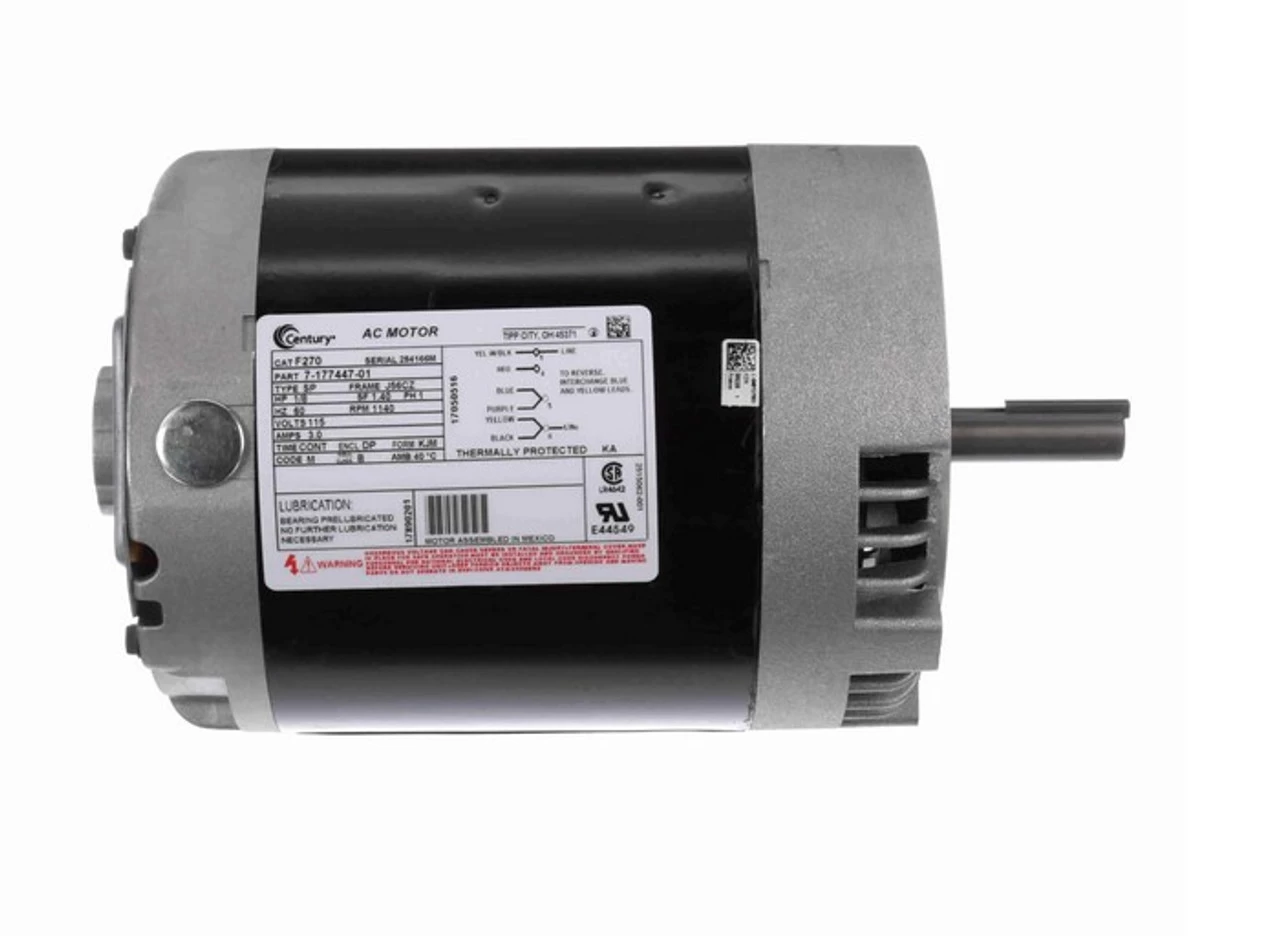 F270 Century 1/8 Hp 1200 RPM 56CZ Frame 115V ODP (No Base) Exhaust Blower Motor - Image 3