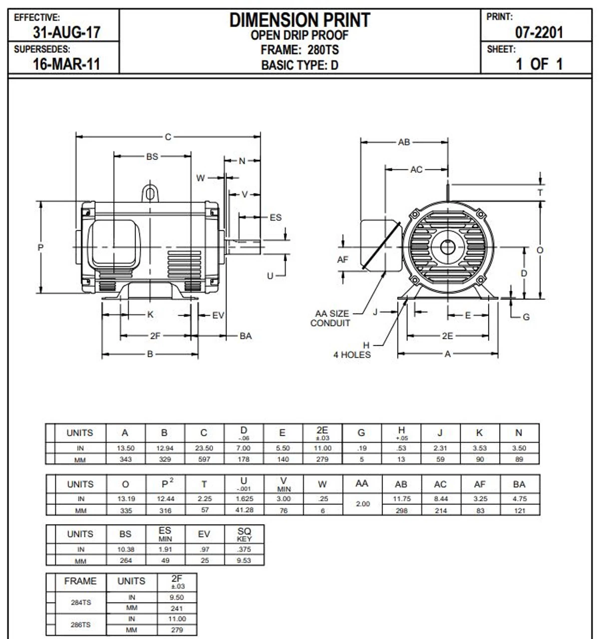 D30P2DS Nidec | 30 Hp 1800 RPM 286TS Frame 208-230/460V ODP Electric Motor Nidec - Image 2