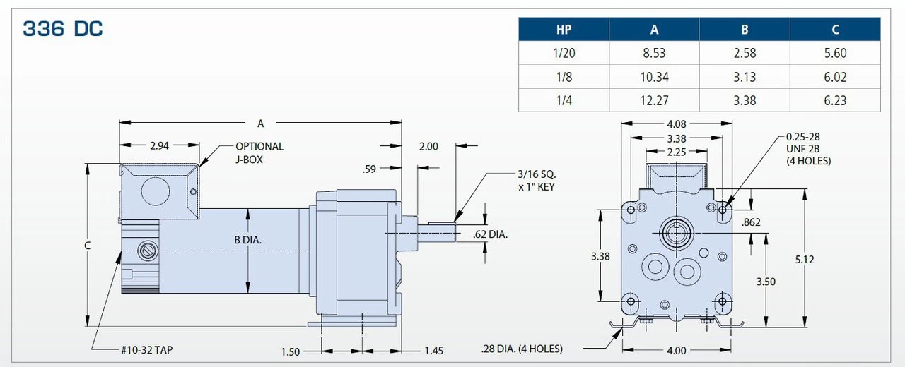 Bison 011-336-1329 Gear Motor 1/20 Hp 5.9 RPM 90/130VDC - Image 2