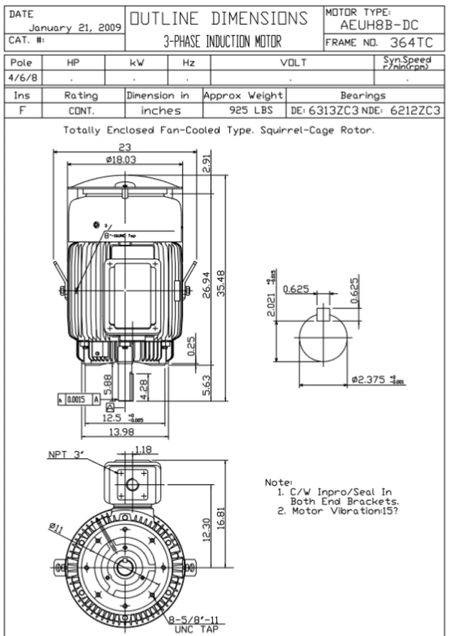 HBV0604C TECO-Westinghouse 60 Hp 1800 RPM 364TC Vertical 460V TEFC Severe Duty Petro-Chem 3-Ph Motor - Image 2