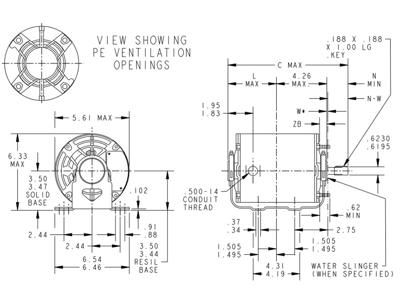 4684 Marathon 1/2 Hp (1 Speed) 115/230V 1800 RPM ODP 56Z Frame Resilient Base Blower Motor - Image 4