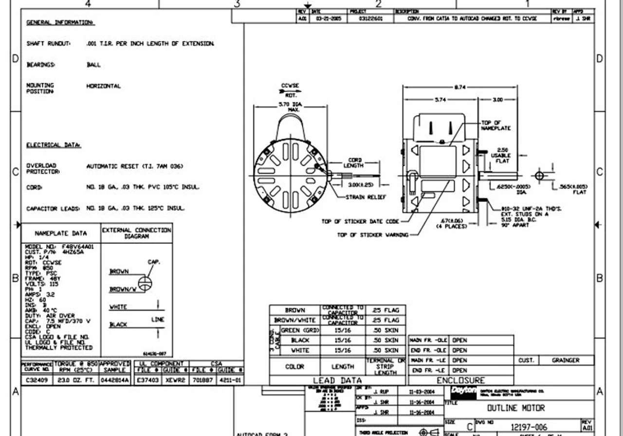 4HZ65 Dayton 1/4 HP Direct Drive Blower Motor 850 RPM 115V - Image 3