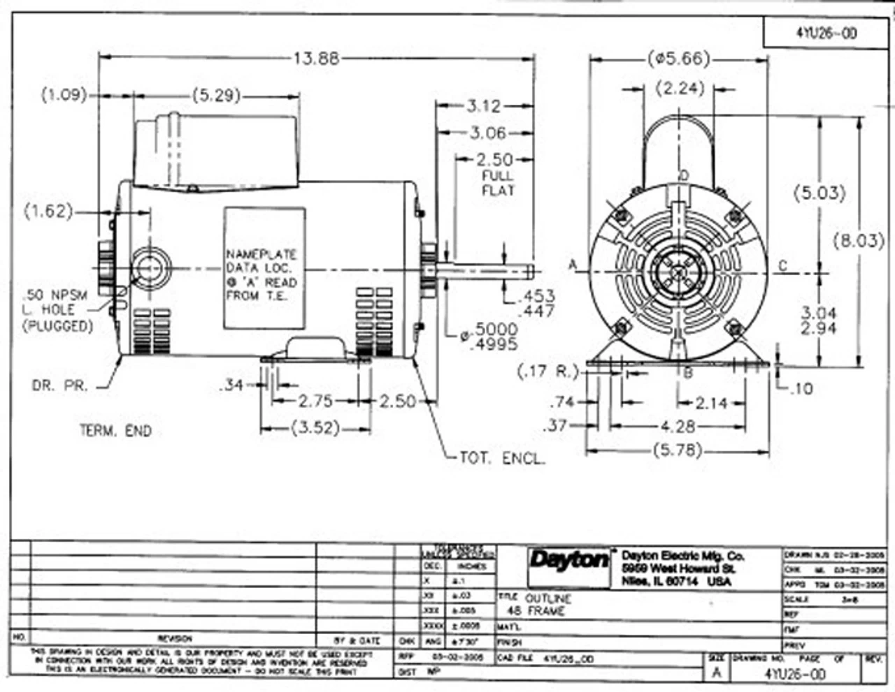 Model 4YU26 Dayton 1 HP Direct Drive Blower PSC Motor 1140 RPM 115/230V Dayton 4YU26 - Image 3