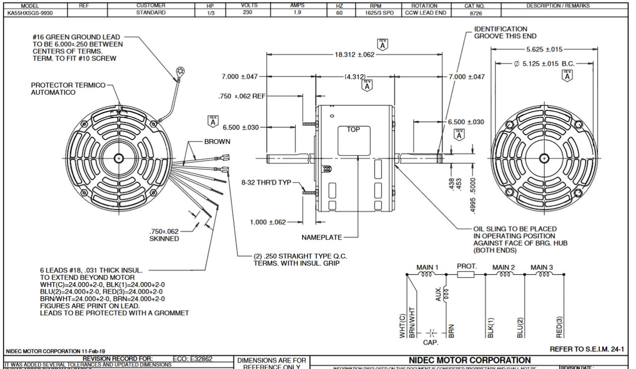 8726 Nidec 1/3 Hp 1625 RPM 230V 5.6" Dia. (No Base) 3-Speed Open Fan Motor - Image 2