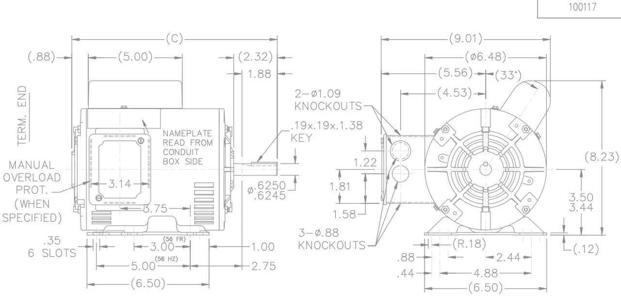 G951 Marathon 1 1/2 Hp (1 Speed) 115/230V 1800 RPM ODP 56H Frame Cap Start Pressure Washer Motor - Image 4
