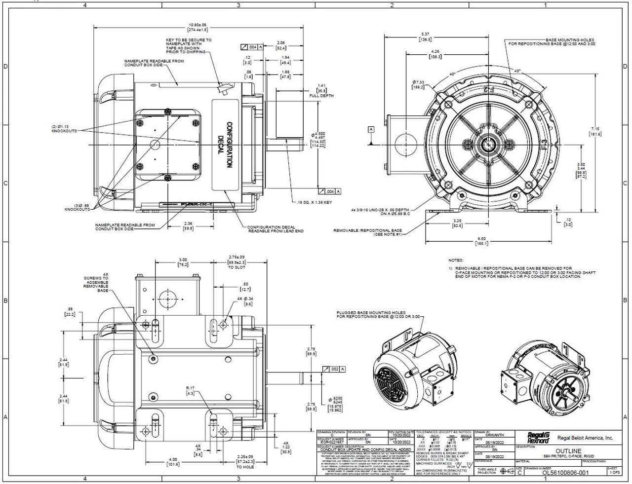 FX01BK004 | 1 HP 1800 RPM 56HC 208-230/460V 3 Phase TEFC, FLEX-IN-1 Marathon Electric Motor - Image 2