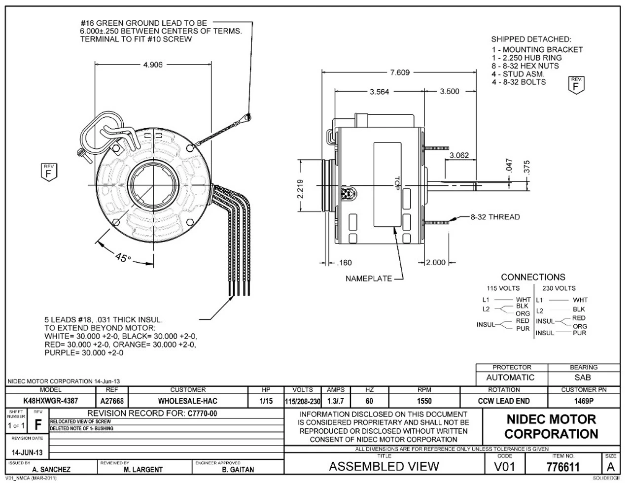1469P Nidec | 1/15 Hp 1550 RPM 1-Speed 115/208-230V; 5.6" Blower Motor - Image 4