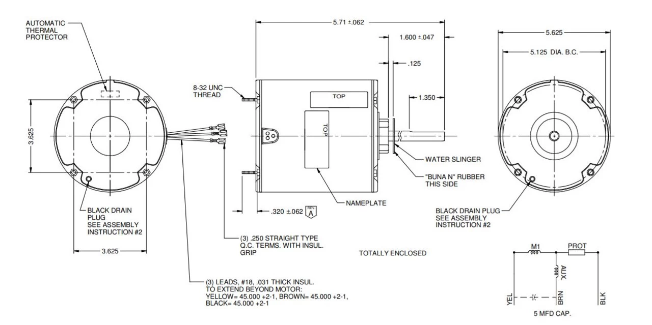 3401 Nidec | Carrier Condenser Motor K055SWF7924013B 1/12 Hp, 1100 RPM, 208-230V By US Motors - Image 2