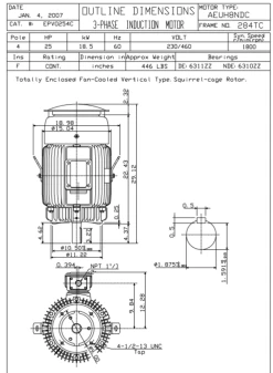 EPV0254C TECO-Westinghouse 25 Hp 1800 RPM 284TC Vertical 230/460V TEFC Severe Duty Petro-Chem 3-Ph Motor
